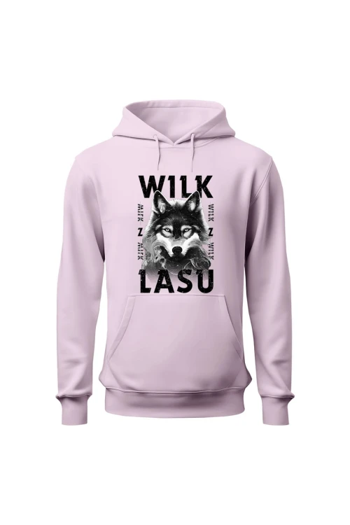 Bluza damska z kapturem Wilk z lasu - różowa