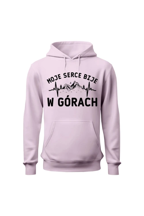 Bluza damska z kapturem Moje serce bije w górach - różowa