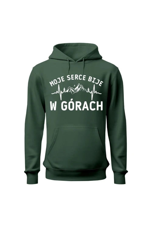 Bluza damska z kapturem Moje serce bije w górach - zielona