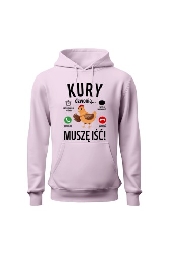 Bluza damska z kapturem Kury dzwonią muszę iść - różowa