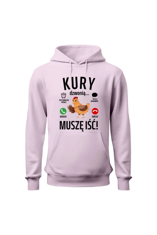 Bluza damska z kapturem Kury dzwonią muszę iść - różowa