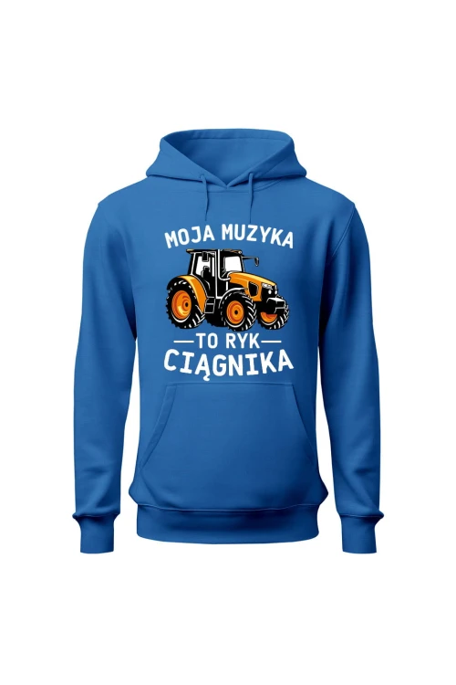 Bluza damska z kapturem Moja muzyka to ryk ciągnika - niebieska