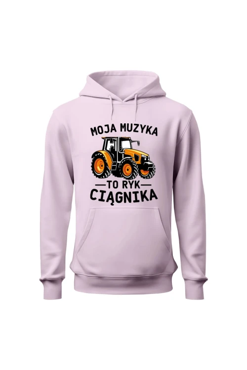 Bluza damska z kapturem Moja muzyka to ryk ciągnika - różowa