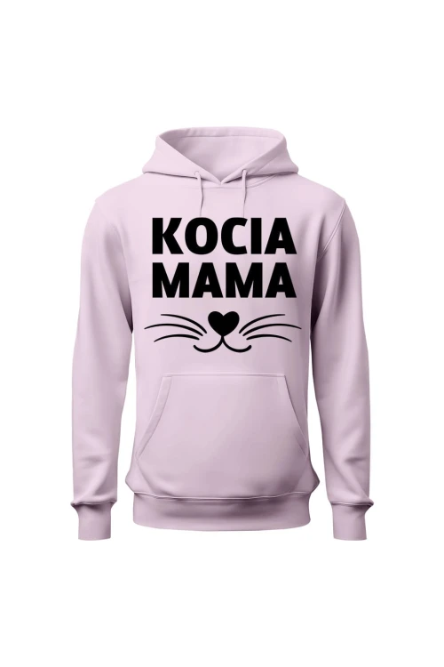 Bluza damska z kapturem Kocia mama - różowa