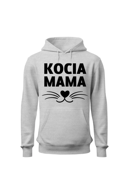 Bluza damska z kapturem Kocia mama - szara