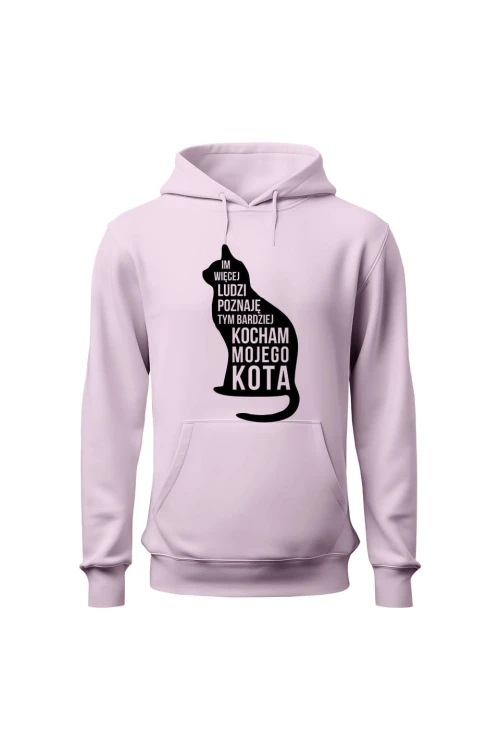 Bluza damska z kapturem Im więcej ludzi poznaję tym bardziej kocham mojego kota - różowa