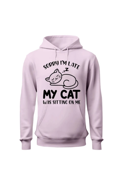 Bluza damska z kapturem Sorry I'm late my cat was sitting on me - różowa