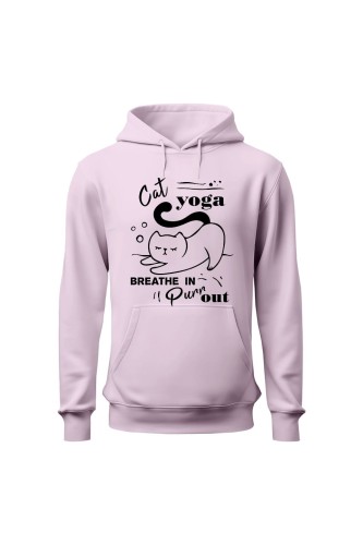 Bluza damska z kapturem Cat Yoga - różowa