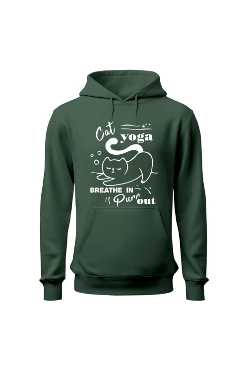 Bluza damska z kapturem Cat Yoga - zielona