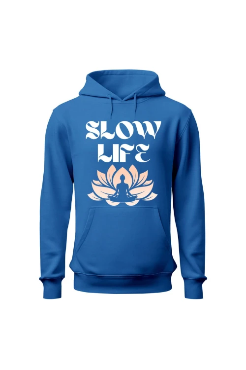 Bluza damska z kapturem Slow life - niebieska