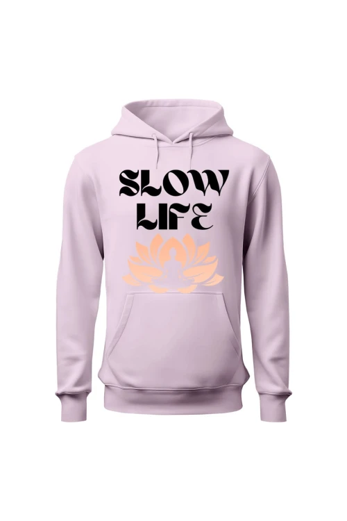 Bluza damska z kapturem Slow life - różowa