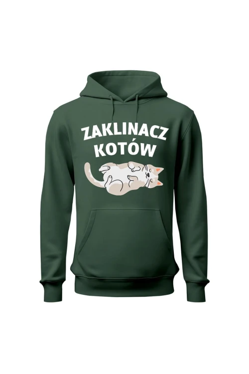 Bluza męska z kapturem Zaklinacz kotów - zielona