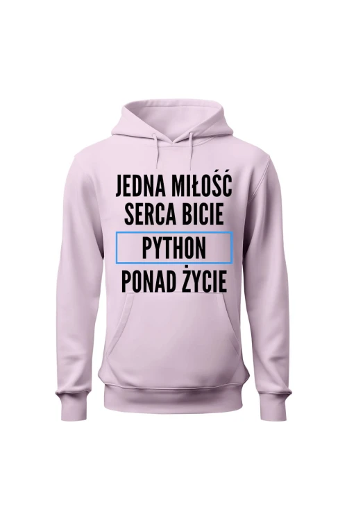 Bluza damska z kapturem Jedna miłość serca bicie Python ponad życie - różowa