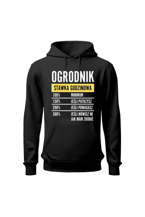 Bluza damska z kapturem Ogrodnik stawka godzinowa - czarna