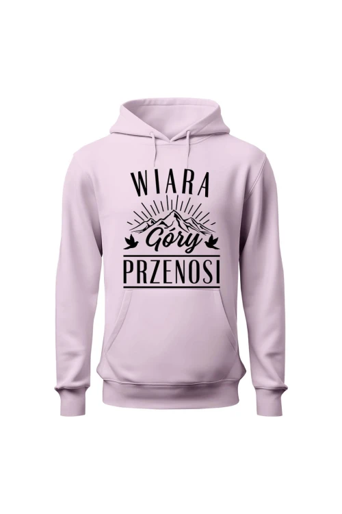 Bluza damska z kapturem Wiara góry przenosi - różowa