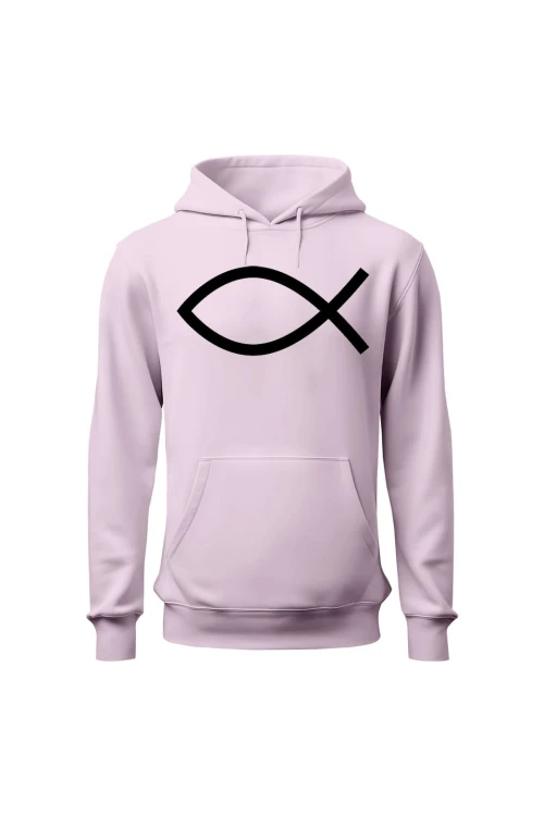 Bluza damska z kapturem Symbol Ryby chrześcijański - różowa