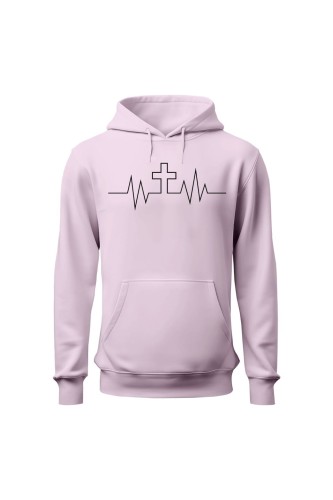 Bluza damska z kapturem Bicie serca nadruk religijny - różowa