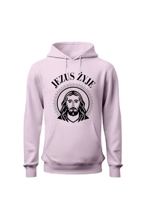 Bluza damska z kapturem Jezus żyje - różowa
