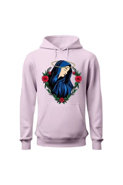 Bluza damska z kapturem Wizerunek Maryi - różowa