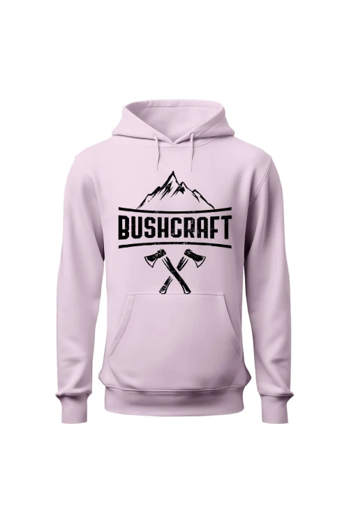 Bluza damska z kapturem Bushcraft napis - różowa