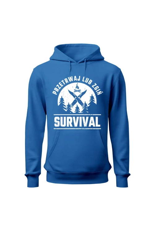 Bluza damska z kapturem Survival Przetrwaj lub zgiń - niebieska
