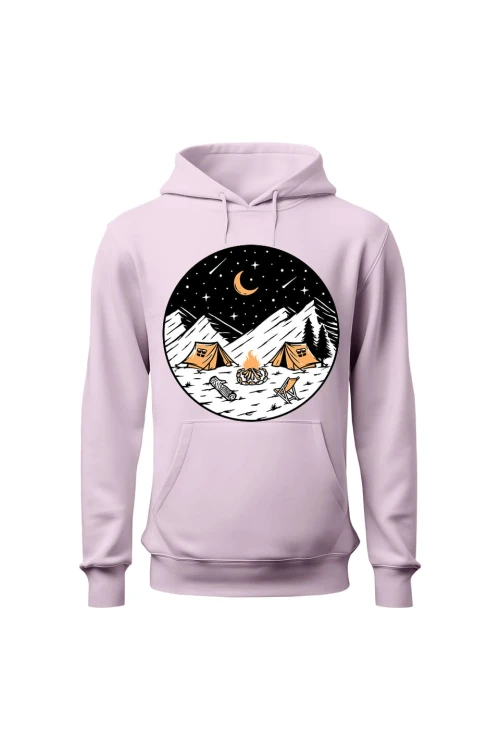 Bluza damska z kapturem Biwak Nocą - różowa