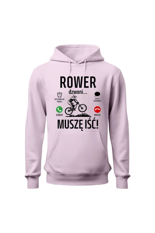 Bluza damska z  kapturem Rower dzwoni muszę iść Downhill - różowa