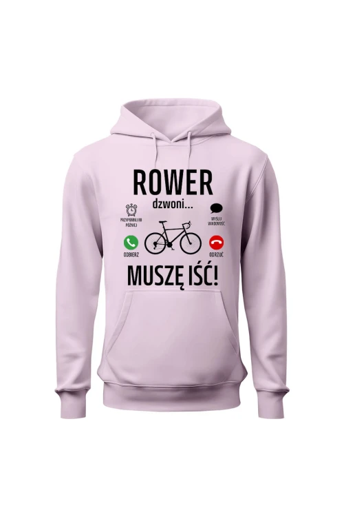 Bluza damska z  kapturem Rower dzwoni muszę iść Szosa - różowa