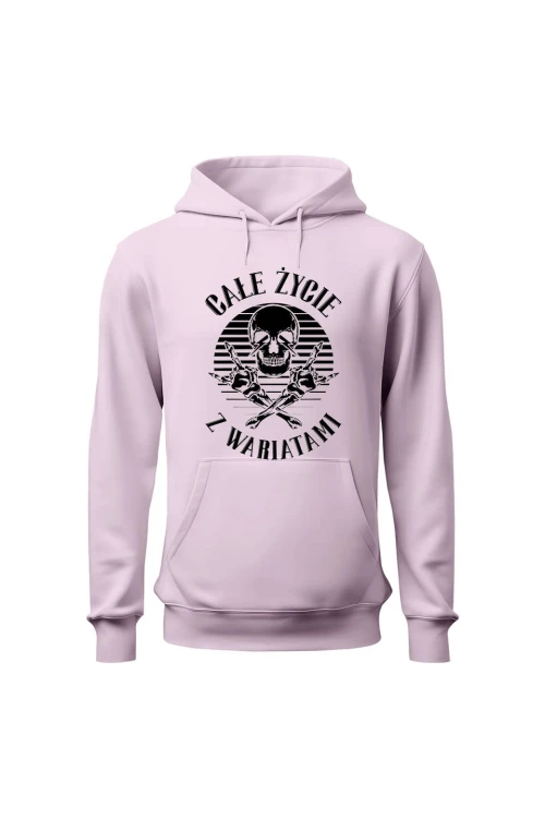 Bluza damska z  kapturem Całe życie z wariatami - różowa