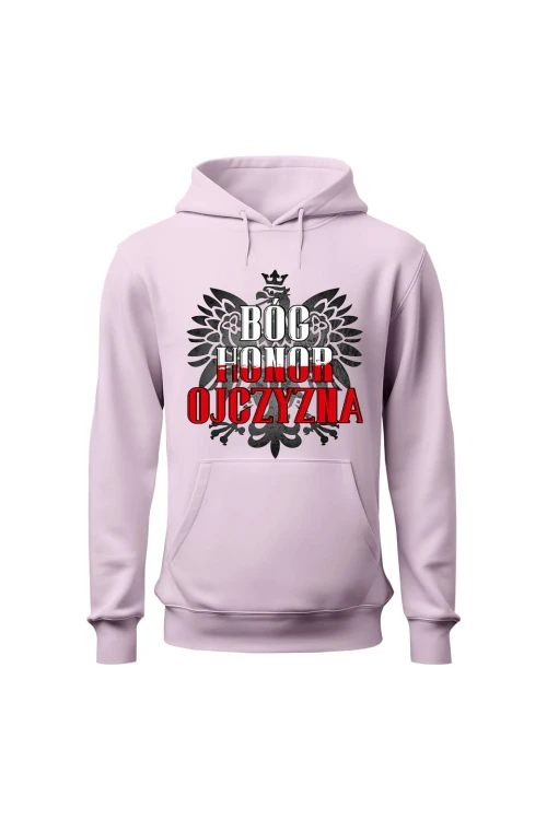 Bluza damska z  kapturem Bóg Honor Ojczyzna - różowa