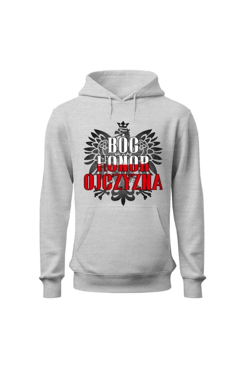 Bluza damska z  kapturem Bóg Honor Ojczyzna - szara