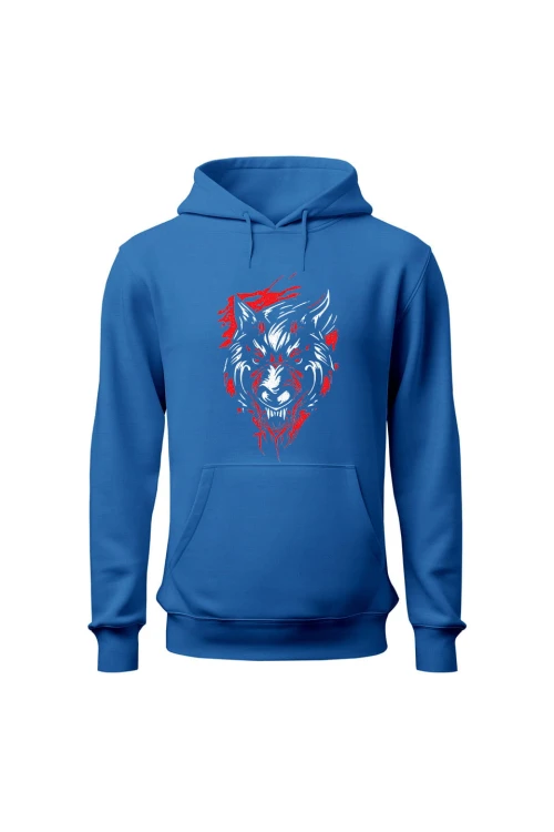 Bluza damska z  kapturem Wilk - niebieska
