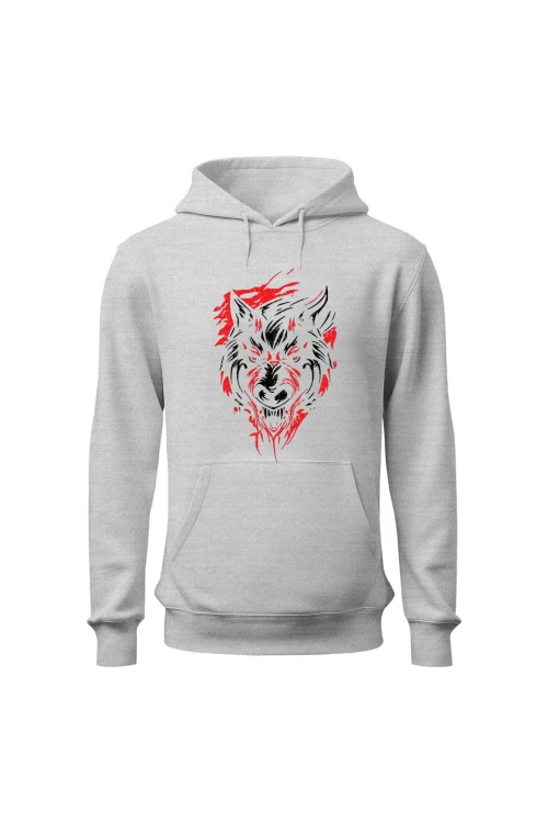 Bluza damska z  kapturem Wilk - szara
