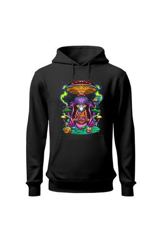 Bluza damska z  kapturem Psychedelic Mushroom - czarna
