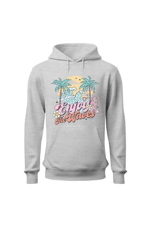Bluza damska z  kapturem Enjoy the waves - szara
