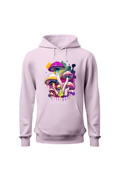 Bluza damska z  kapturem Kolorowe Grzybki - różowa