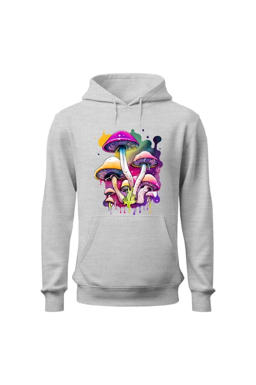 Bluza damska z  kapturem Kolorowe Grzybki - szara