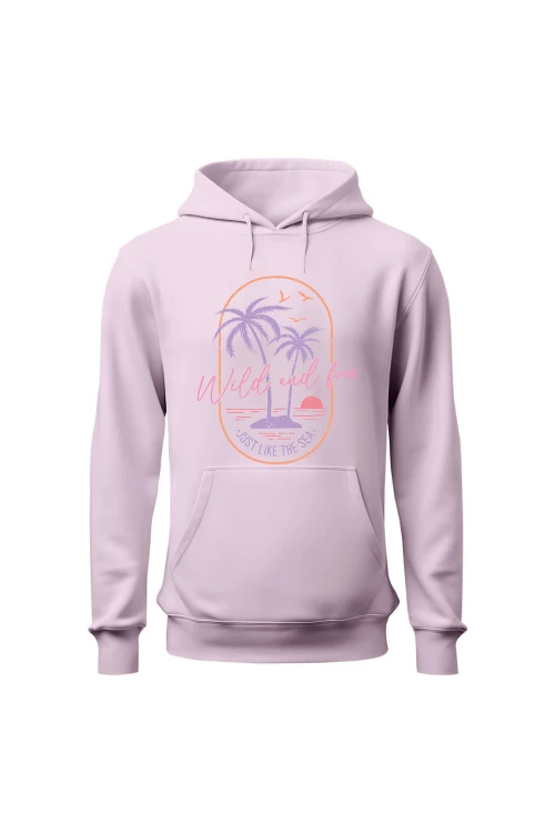 Bluza damska z  kapturem Wild and free - różowa