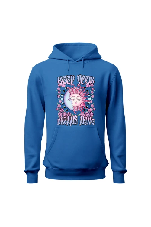 Bluza damska z  kapturem Keep your dreams alive - niebieska
