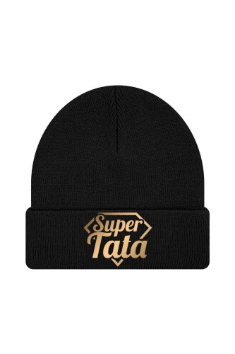 Czapka zimowa Super Tata - złote - czarna
