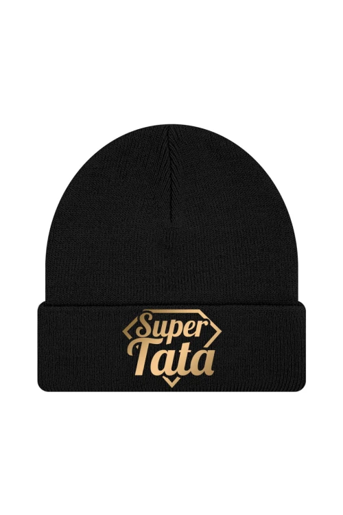 Czapka zimowa Super Tata - złote - czarna
