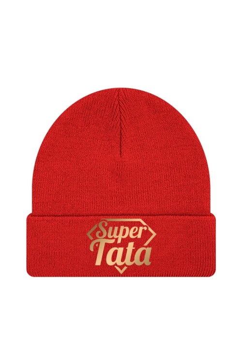 Czapka zimowa Super Tata - złote - czerwona