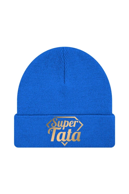 Czapka zimowa Super Tata - złote - niebieska