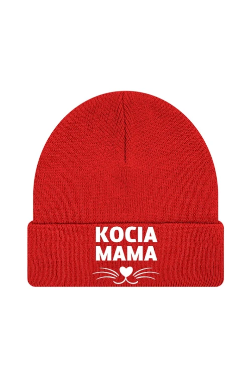 Czapka zimowa Kocia mama - czerwona