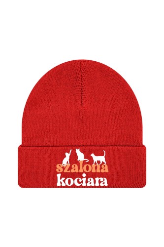 Czapka zimowa Szalona kociara - czerwona