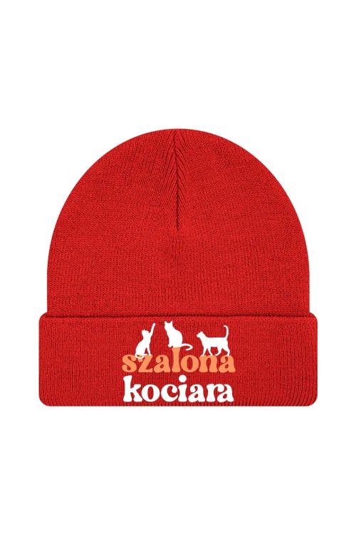 Czapka zimowa Szalona kociara - czerwona