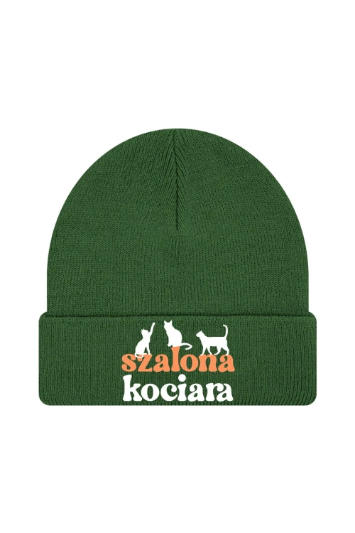 Czapka zimowa Szalona kociara - ciemnozielona
