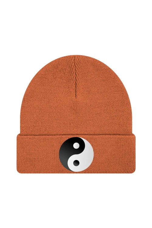 Czapka zimowa Symbol Yin Yang - pomarańczowa