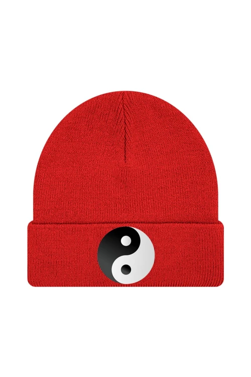 Czapka zimowa Symbol Yin Yang - czerwona
