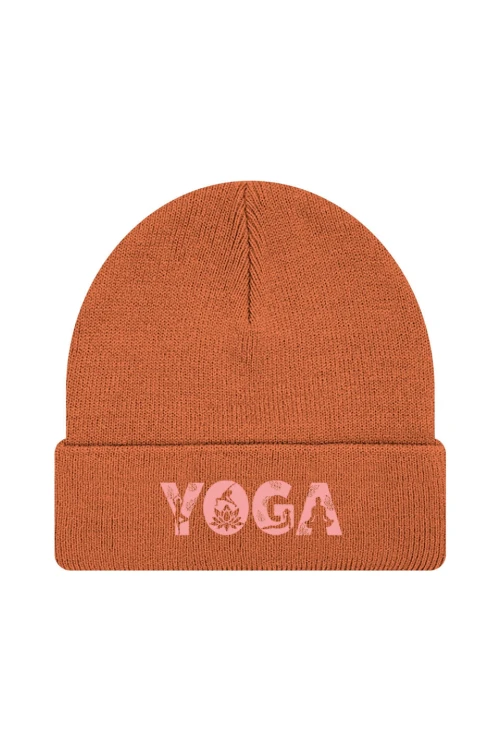 Czapka zimowa Yoga Napis - pomarańczowa